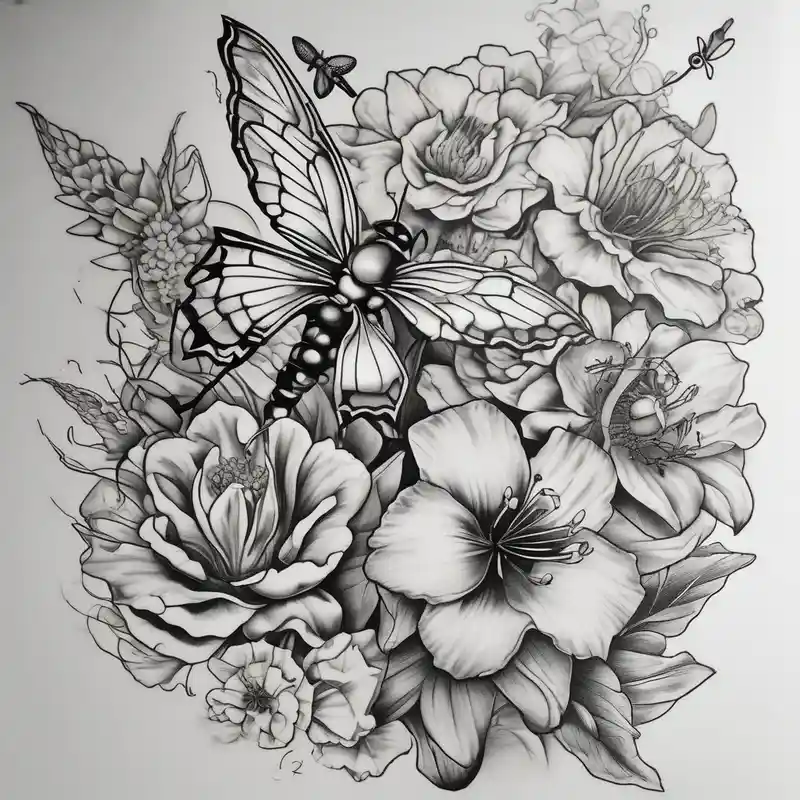 Calia Lily, rose, gadiolus, carnation,Narcissus,poppy, aster, violet,chrysanthemum, lily of the valley and water lily sleeve – Blackwork, Noir et blanc